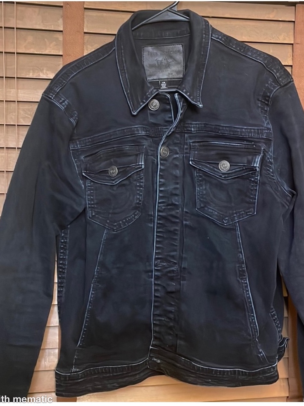 True Religion Men's Black Washed Denim Trucker Jacket
